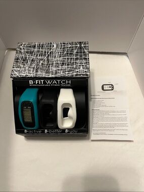 B-Fit Interchangeable Fitness Tracker with Teal, Black, and White Bands